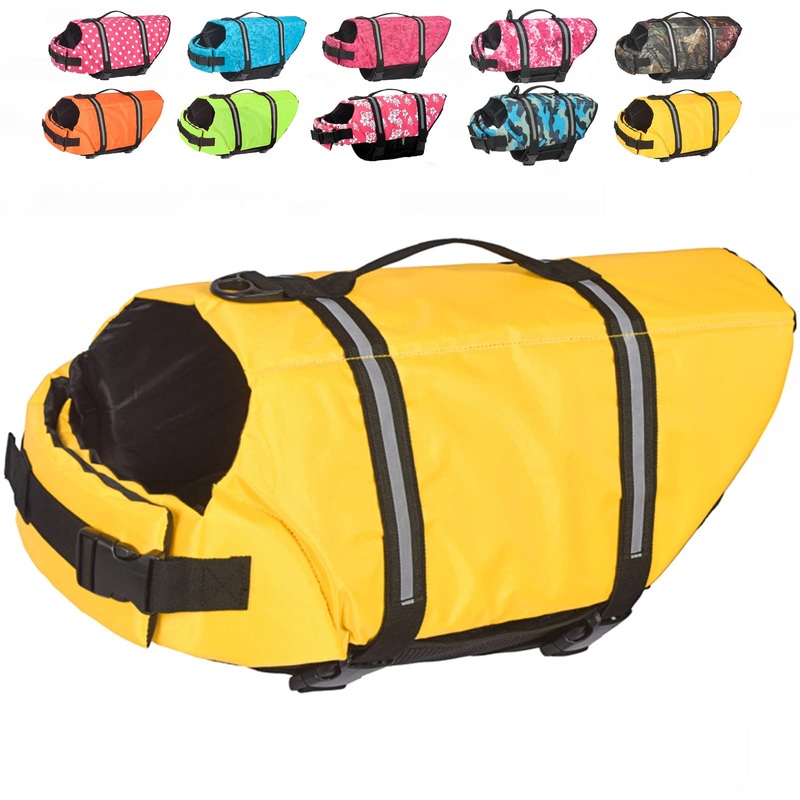 Doglay Dog Life Jacket, Dog Life Vest with Reflective Stripes, Adjustable Dog Lifesaver Pet Life Preserver with High Buoyancy Swimsuit for Small Medium and Large Dogs XX-Large Yellow