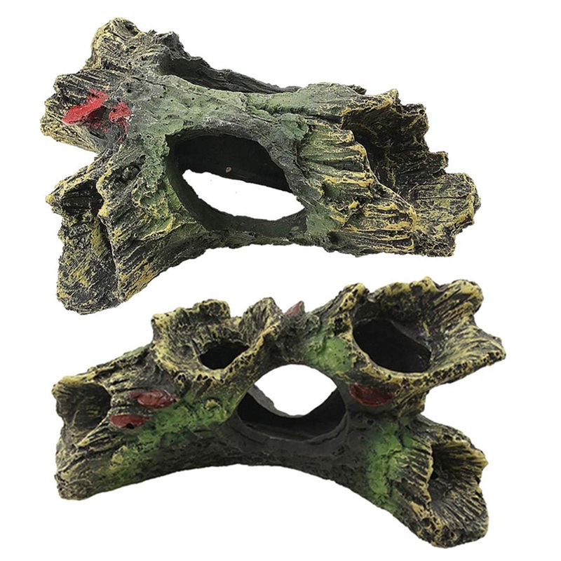 DoubleWood 2 PCS Decaying Trunk Aquarium Betta Fish Ornament Driftwood Resin Crafts Ornament for Aquarium Decoration Fish Tank Wood with Holes & Aquarium Caves Fish Tank Wood Decor
