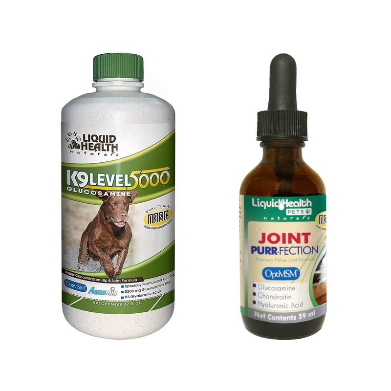 LIQUIDHEALTH Pets K9 Level 5000 Glucosamine Chondroitin for Dogs & Puppies & Joint Purr-Fection Hip & Joint Glucosamine Drops for Cats & Kittens – Pet Supplement Bundle for Joint Health & Mobility