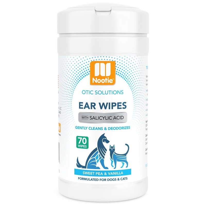 Nootie Ear Wipes for Dogs & Cats with Salicylic Acid Drys Ears – Helps Prevent Itching & Ear Infections – Sold In Over 3000 Vet Clinics-Made In U.S.A. Large Size Wipe-70 Count Sweet Pea & Vanilla