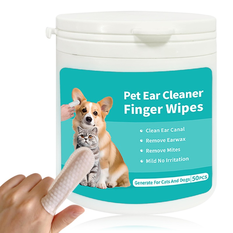 Pet Ear WipesPet Ear Cleaner Finger Wipes, Soft Otic Cleaning Pads for Cats and Dogs, Regularly soothes Smells and Reduces The buildup of Dirt and Earwax in Cats and Dogs50 Counts
