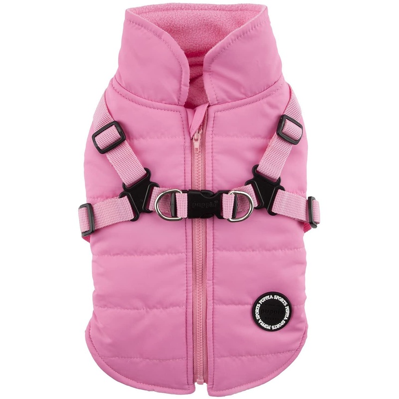 Puppia Mountaineer Winter Dog Coat with integrated harness No Pull Cold Weather Waterproof Warm Fleece Back Zipper for Small & Medium Dog XL PINK