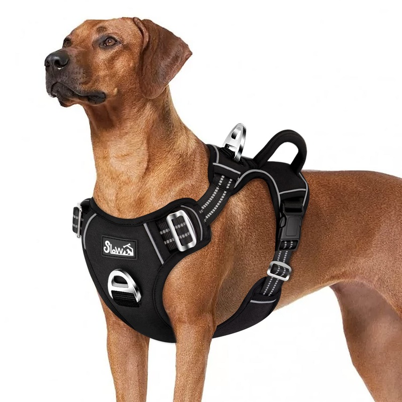 SlowTon No Pull Dog Harness, Heavy Duty No Choke Pet Harness with 2 Leash Clips and Easy Control Vertical Handle, Adjustable Soft Padded Dog Vest for Small, Medium and Large Dogs Large(Chest 18.5”-33.8”) A-Black