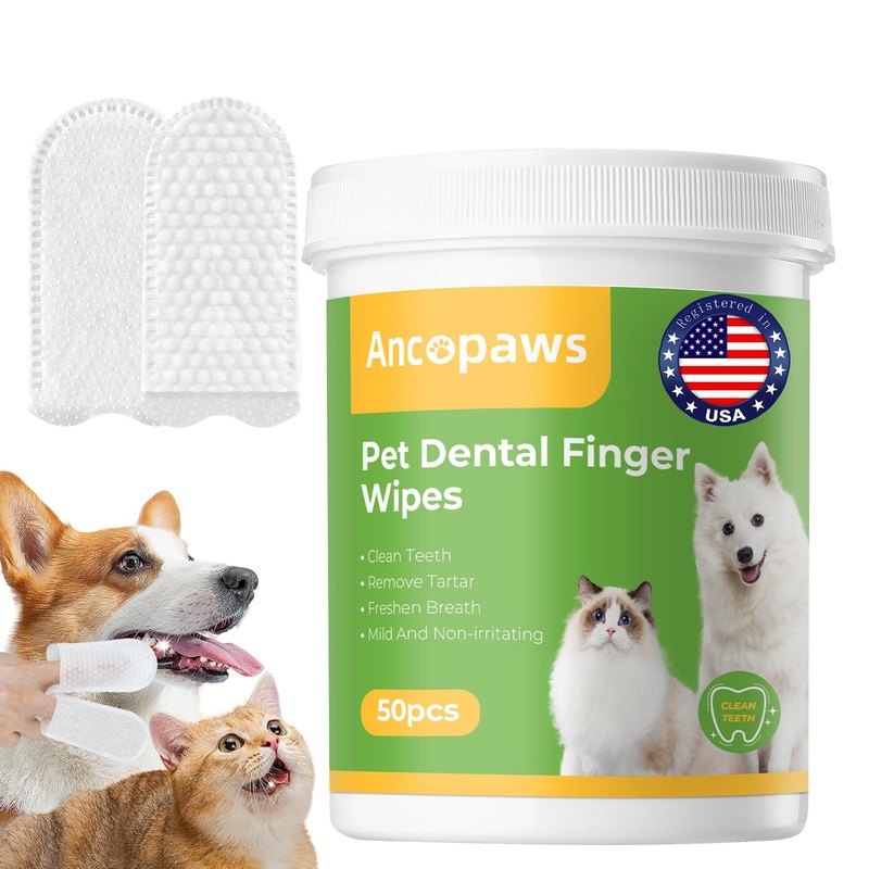 Teeth Cleaning for Dogs & Cats – Dental Care Finger Wipes to Remove Bad Breath – Dog Tooth Brushing Kit – Cat Toothbrush Plaque and Tartar Remover – 50 Count