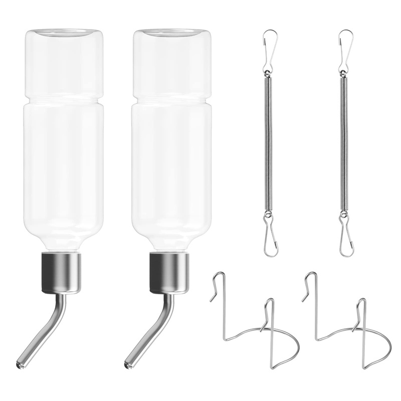 TEHAUX Parrot Water Feeder Pet Hanging Water Feeding Bottle No Drip Dispenser Pet Supplies with Stainless Steel Ball Nipple for Rabbits Guinea Pigs Hamsters Chinchillas 2pcs