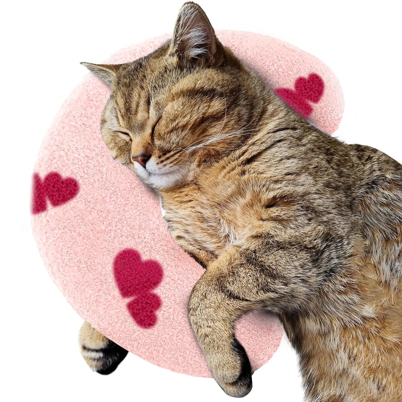 ucho Pillow for Cats, Ultra Soft Fluffy Pet Calming Toy Half Donut Cuddler, U-Shaped Pillow for Pet Cervical Protection Sleeping Improve (Pink Heart) Pink Heart