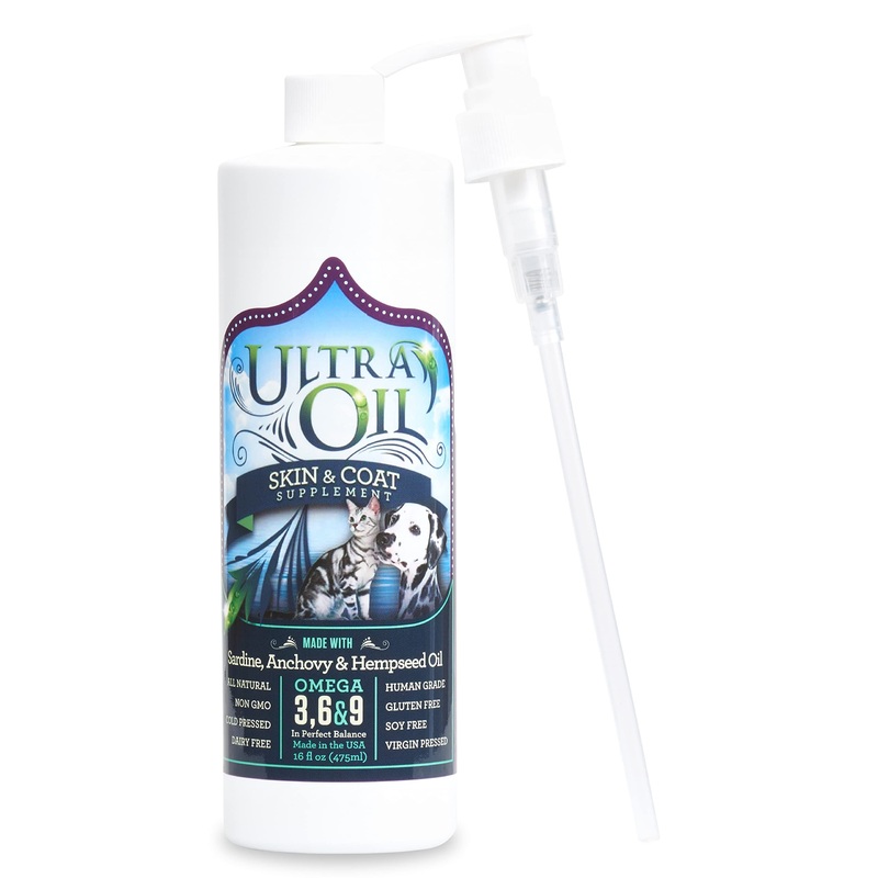 Ultra Oil Skin & Coat Supplement for Dogs & Cats with Hemp, Flaxseed, Grape Seed, Fish Oils – 16oz