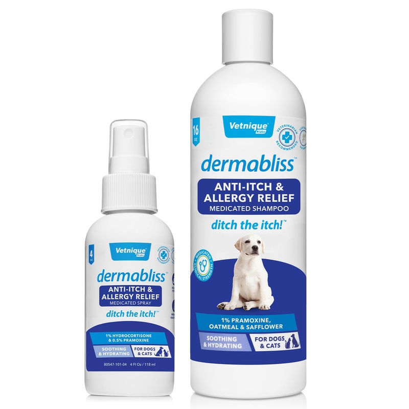 Vetnique Labs Dermabliss Anti-Itch Bundle for Dogs with Anti Itch Allergy Spray and Shampoo for Dogs and Cats Allergies