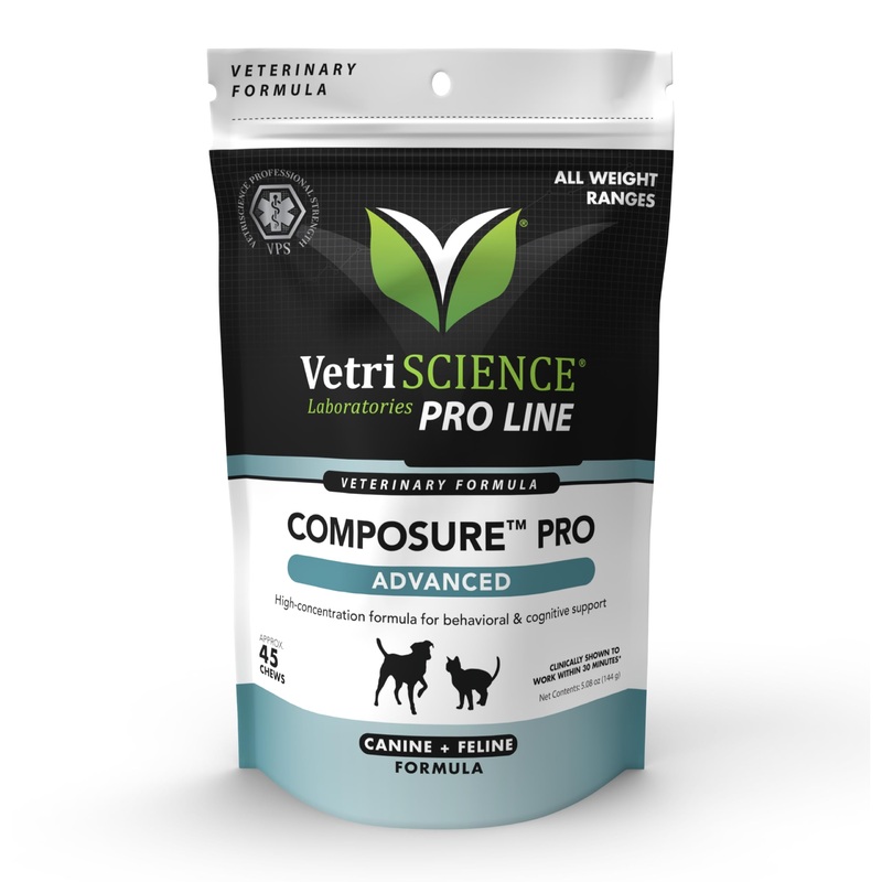 VetriScience Composure Pro Advanced – Advanced Calming Supplement for Dogs & Cats – Calming Aid Soft Chews – Chewable Calming Supplement – Advanced Calming Bite Formula – 45 Chews