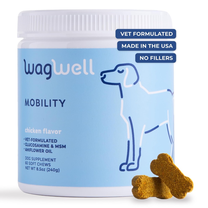 WagWell Mobility Chews  Vet Formulated Hip and Joint Supplement for Dogs – Natural Dog Joint Supplement with Glucosamine and MSM  Dog Joint Supplement for Large Breeds and Small Breeds, 60 Chews