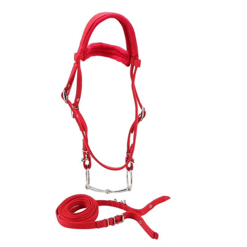 Zerodis Adjustable Horse Bridle with Rein Red Harness Headstall with Soft Cushion