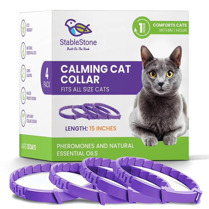 4 Pack Calming Collar for Cats, Cat Calming Collar, Calming Pheromone Collar for Cats, Cat Pheromone Collar, Cat Calming Collar for Anxiety, Efficient Relieve Anxiety Stress (4 Pack)