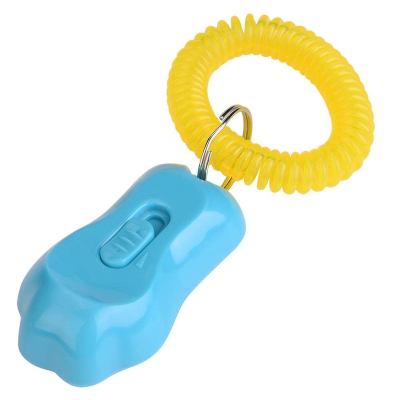 Adjustable 3 Gears Pet Dog Training Clicker Paw Shaped Pet Training Clicker Durable Lightweight with Wrist Strap for Cats Birds (Blue) Blue