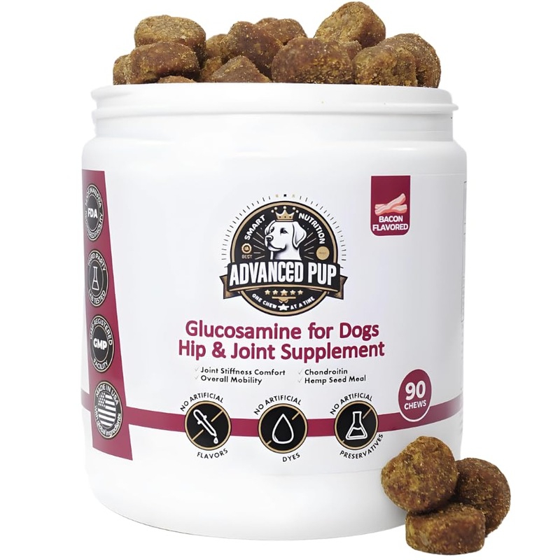 AdvancedPUP Dog Hip and Joint Supplement – Glucosamine for Dogs – Dog Hip & Joint Care with Chondroitin, MSM, & Turmeric for Dog Joint Relief – Regain Dog Mobility with Natural Tasty Bacon – 90 CT