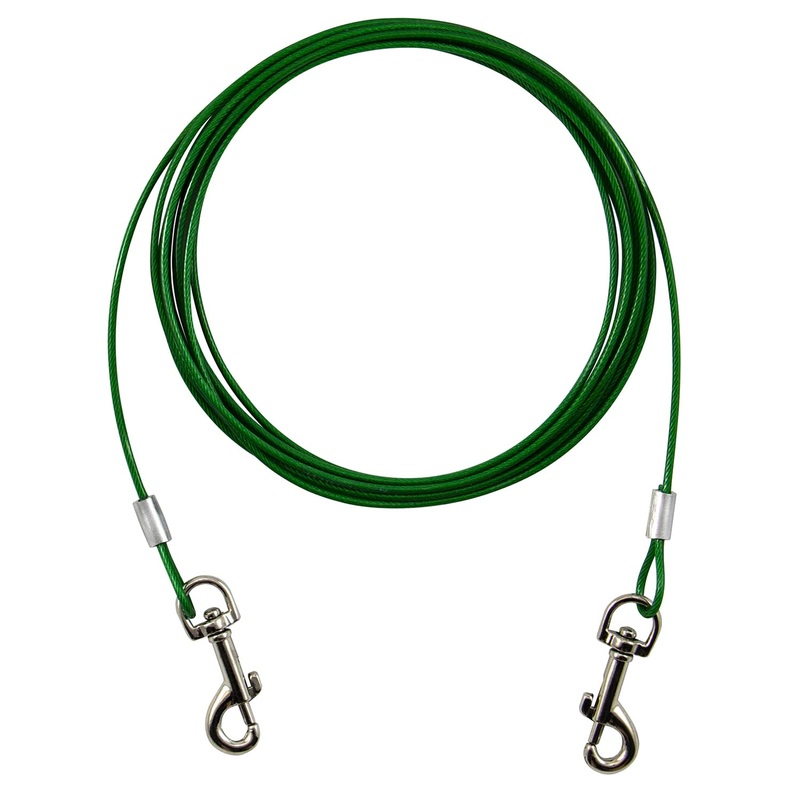 Ben-Mor Zinco Strong Tie-Out Cable 360 Degree Rotating Double Swivel Connector for Dogs 30′ Green / 20 Pounds