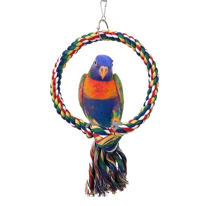 Bird Rope Swing Colorful Perch Climbing Toy for Parrots Budgie Parakeet Cockatiel Cockatoo Conure B: Swing Ring Toy-M
