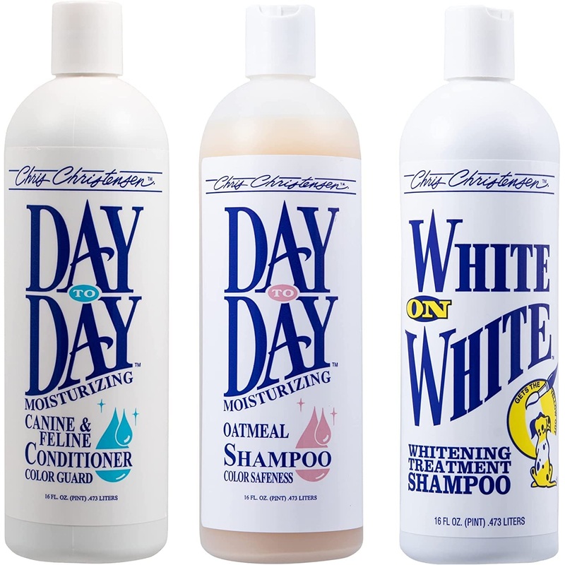Chris Christensen Shampoo & Conditioner 16 oz Bundle – Day to Day Conditioner + Day to Day Oatmeal Shampoo + White on White Shampoo, Groom Like a Professional, Made in USA