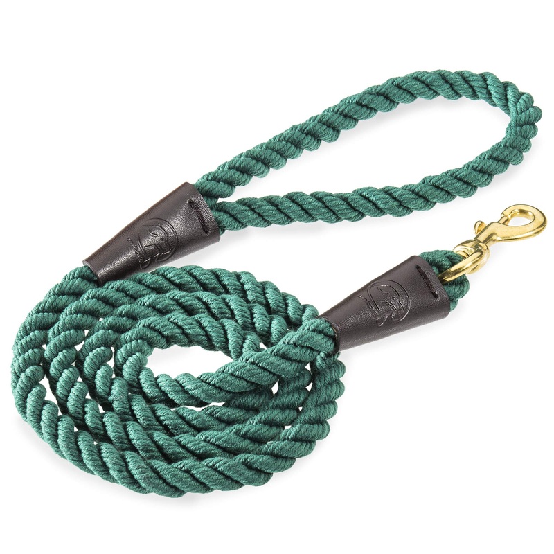 Embark Pets Country Dog Rope Leash  Braided Cotton Leashes w/ Strong Leather Finish for Small Medium and Large Breed Dogs  Heavy Duty for Training, Walking, Hiking Forest Green