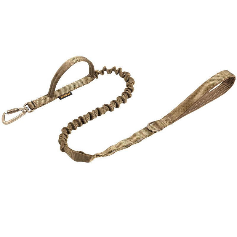 EXCELLENT ELITE SPANKER Military Leash Dog Tactical Space Aluminum Hook Clips Bungee Dog Leash Tactical Dog Leash Elastic Dog Rope Leads with 2 Control Handle Coyote Brown