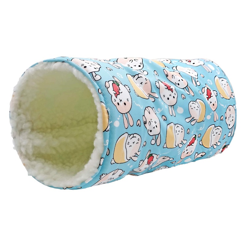 Fleece Small Animal Tunnel Collapsible Pet Play Toy Tunnel Tube for Dwarf Rabbit Hamster Guinea Pig Toys Chinchilla Sugar Glider Hedgehog Hideout Cave Blue