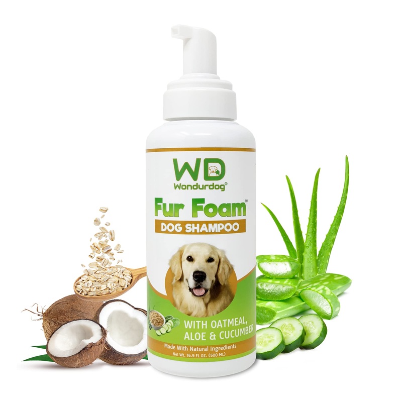 Fur Foam Dog Shampoo with Oatmeal, Coconut and Aloe. Hypoallergenic, Softens Coat, Moisturizes Dry Skin, Restores Shiny, Lathers from Bottle. (16.9oz) 16.9 oz