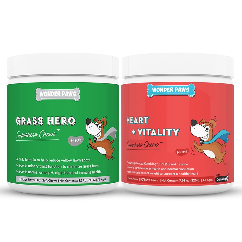 Grass Hero Soft Chews Plus Heart + Vitality Chews – for Dogs Urinary Tract Health, Lawn Care, Cardiovascular Support & Energy – Grass Hero 60 Chews – Heart + Vitality 90 Chews