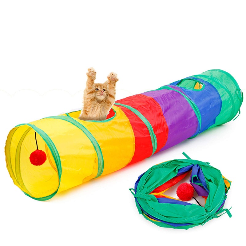 iCAGY Cat Tunnel for Indoor Cats Interactive, Rabbit Tunnel Toys, Pet Toys Play Tunnels for Cats Kittens Rabbits Puppies Crinkle Collapsible Pop Up Multiple Color 45″ Multi-colored I