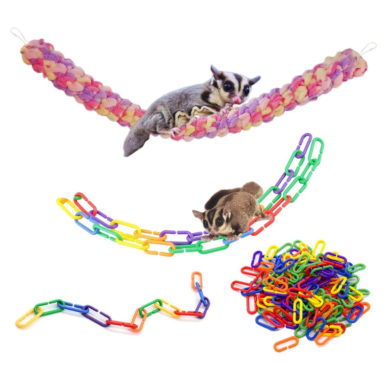 JSLZF Sugar Glider Climbing Toys, Hanging Sugar GliderToy Cage Accessories, 250 PCS Plastic C-Clips Hook Chain LinksSwing ToyBird Rope Perch