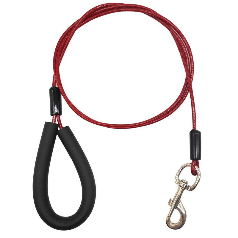MayPaw 6Feet Chew Proof Dog Leash, Strong Cable Dog Lead Steel Cord Leash with Soft Padded Handle for Small Medium and Large Dogs 6ft Red