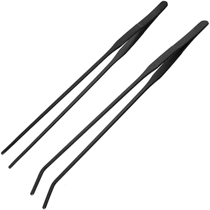 MRTIOO Reptile Stainless Steel Long Tweezers Feeding Tongs, Lizards Snake Gecko and Tarantula Supplies, Aquarium Fish Tank Tools – Black 2Pcs