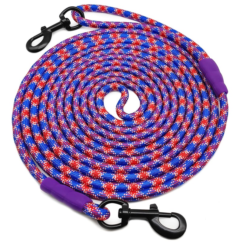 Mycicy 12ft 15ft 22ft 30ft 50ft Tie-Out Long Line Training Rope Leash, Heavy Duty Nylon Recall Lead for Small Medium Large Extra Large Dogs Blue red