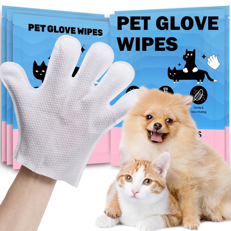 Pet Bath Wipes for Dogs and Cats – 10 Pcs Dog Cat Grooming Gloves Wipes – Gentle Cleaning Fur, Face, Ear, Eye, Paws and Butt – Thick Puppy Wipes 10 Pcs/5 Pack