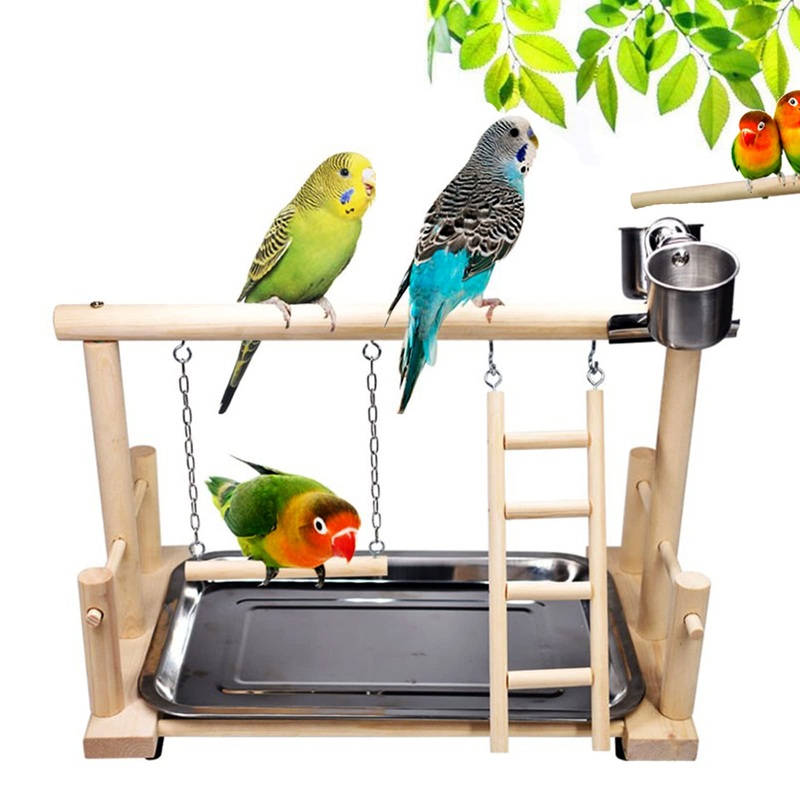 RoseFlower Parrots Bird Wooden Playstand, Birdcage Playground Play Gym Parakeet Playpen Ladder with Feeder Cup and Tray, Bird Toys Swing Exercise Toy #1 #5