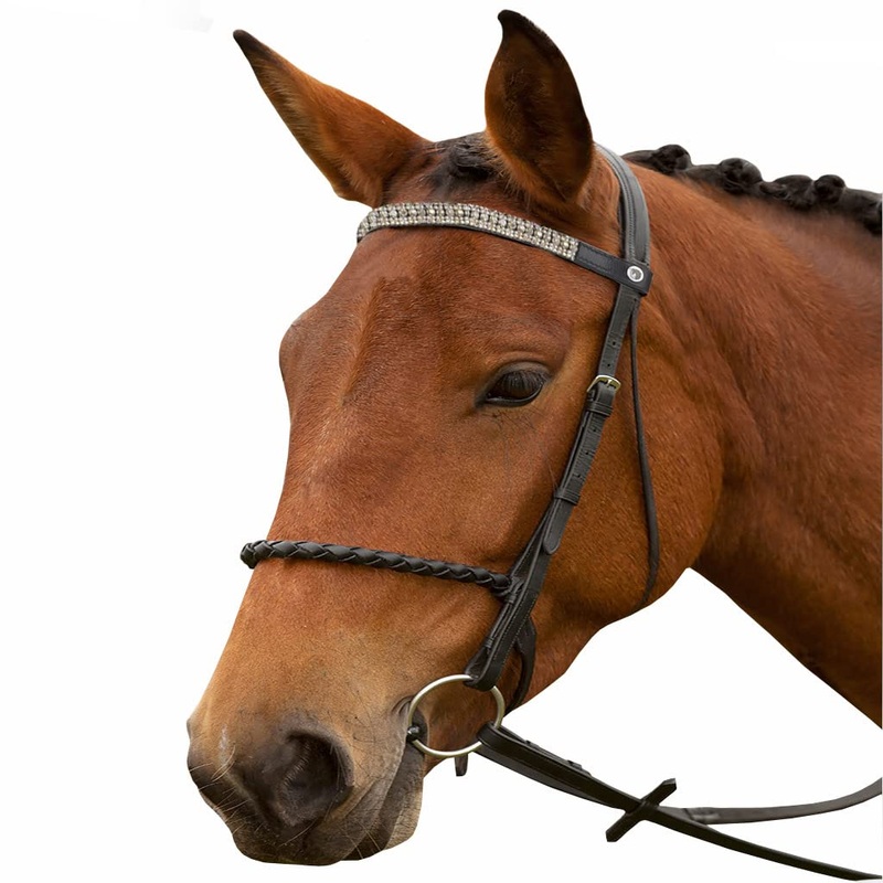 Saddles World Fancy Leather Center Pink Pearl with Clear Crystals Browband Cob Black
