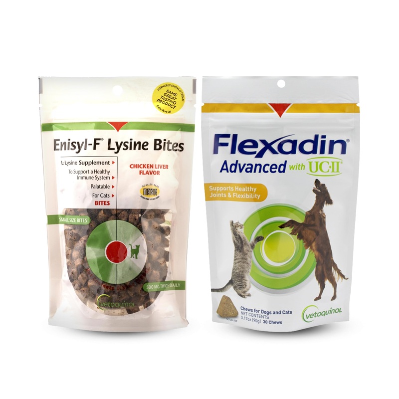 Vetoquinol Enisyl-F Lysine Bites for Cats and Kittens and Flexadin Advanced Hip and Joint Chews with UC-II Collagen Bundle