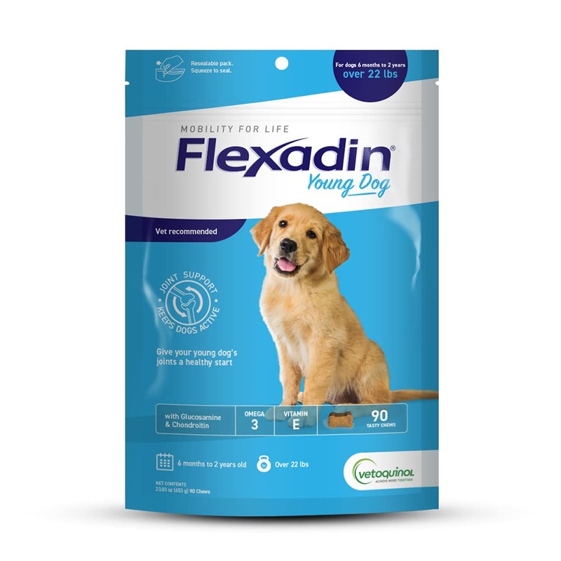 Vetoquinol Flexadin Hip and Joint Supplement with Glucosamine for Dogs, Joint Support Chew with Green-Lipped Mussel and MSM, 90-Count Over 22 Lbs (Pack of 1)