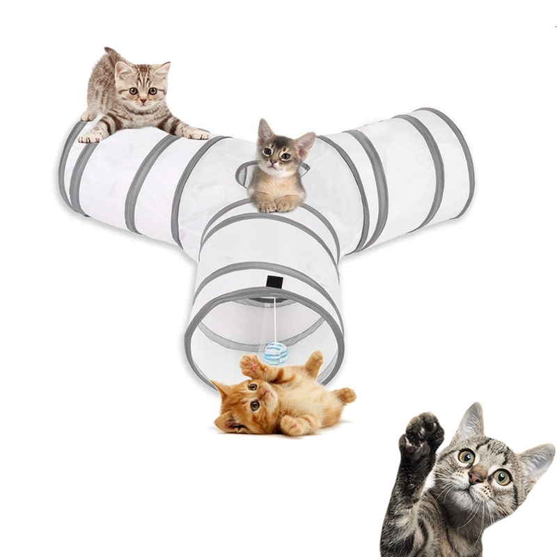 zhl Cat Toys Cat Tunnel and Cat Cube Pop Up Collapsible Kitten Indoor Outdoor Toys-Collapsible 3 Way or 1wayCat Tube- for Cat, Puppy, Kitty, Kitten, Rabbit white