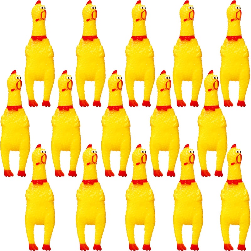 15 Packs Rubber Chicken Screaming Chicken Squeeze Novelty Squeaky Noise Shrilling Shrieking Squawking Chicken Noisemaker Novelty Gadget for Dogs Pets, 6.3 Inch