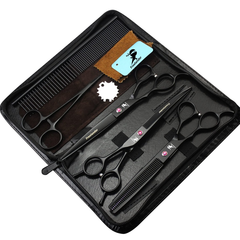 7.0 inch Left Handed Dog Hair Cutting Scissors Curved and Thinning Shears Kit Pet Grooming Supplies with Bag by Freelander A-Left Hand-3PCS