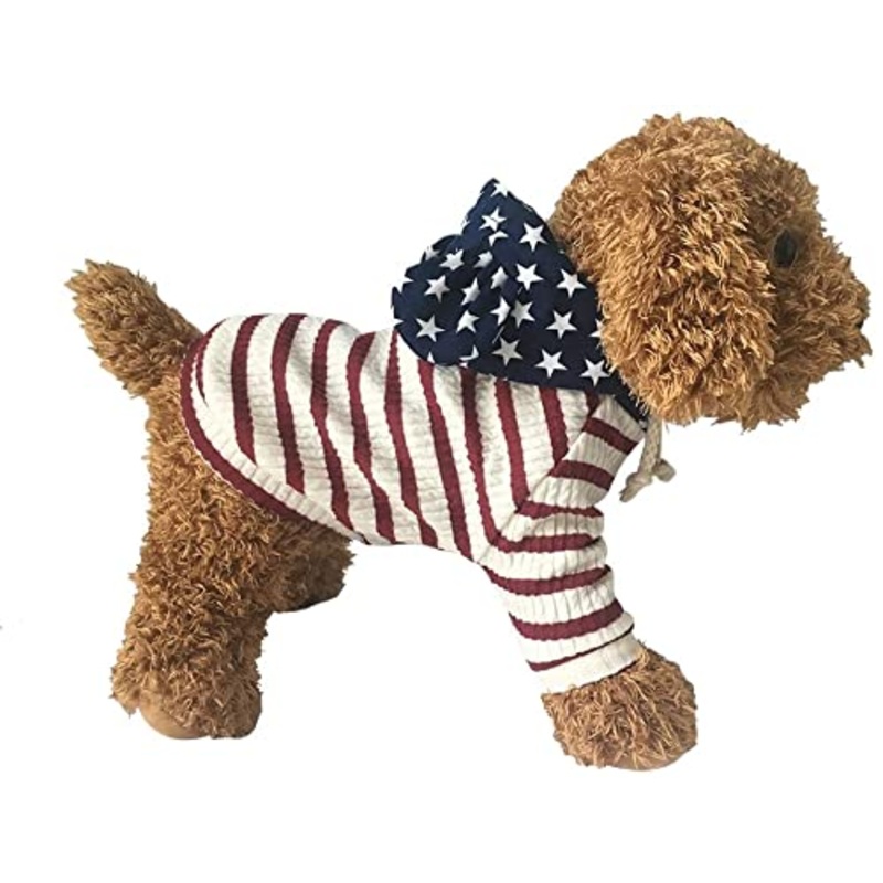 BONDOGLAND Pet Clothes Dog Hoodies for Small Dogs Cat Sweater Onesie Puppy Tracksuit Pajamas 4th of July Small(Back 9.8″,Chest 11.8″-13.7″) Red