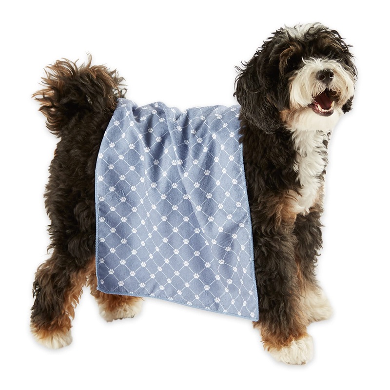 Bone Dry Pet Grooming Towel Collection Absorbent Microfiber Drying Set, 15×30″, Trellis Stonewash Blue, 3 Count 15×30″