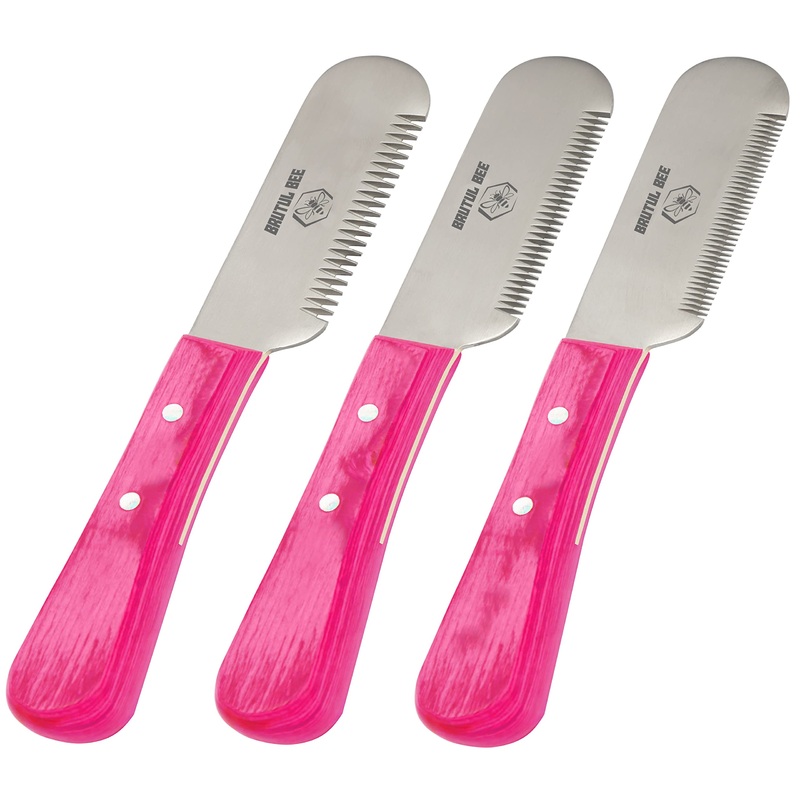 BRUTUL FIGHT Bee Dog Grooming Coat Stripping Knife Stripper Trimmer Tool Wooden Handle Knives Set of 3 With Stainless Steel Blade Non-Slip Tools for Dogs – Right Handed (PINK) PINK