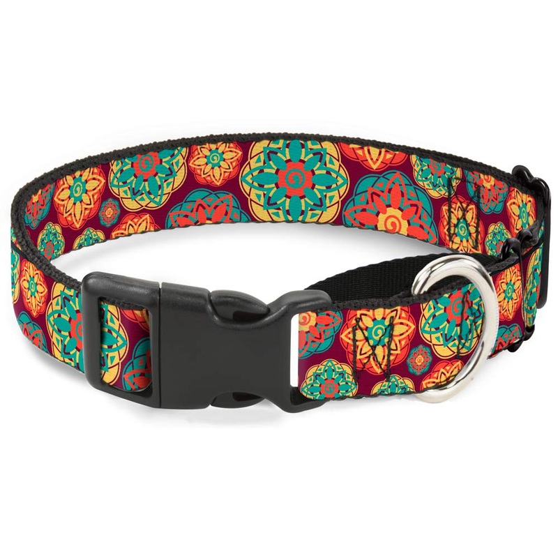 Buckle-Down Martingale Dog Collar – Boho Mandala Burgundy/Yellow/Turquoise/Orange