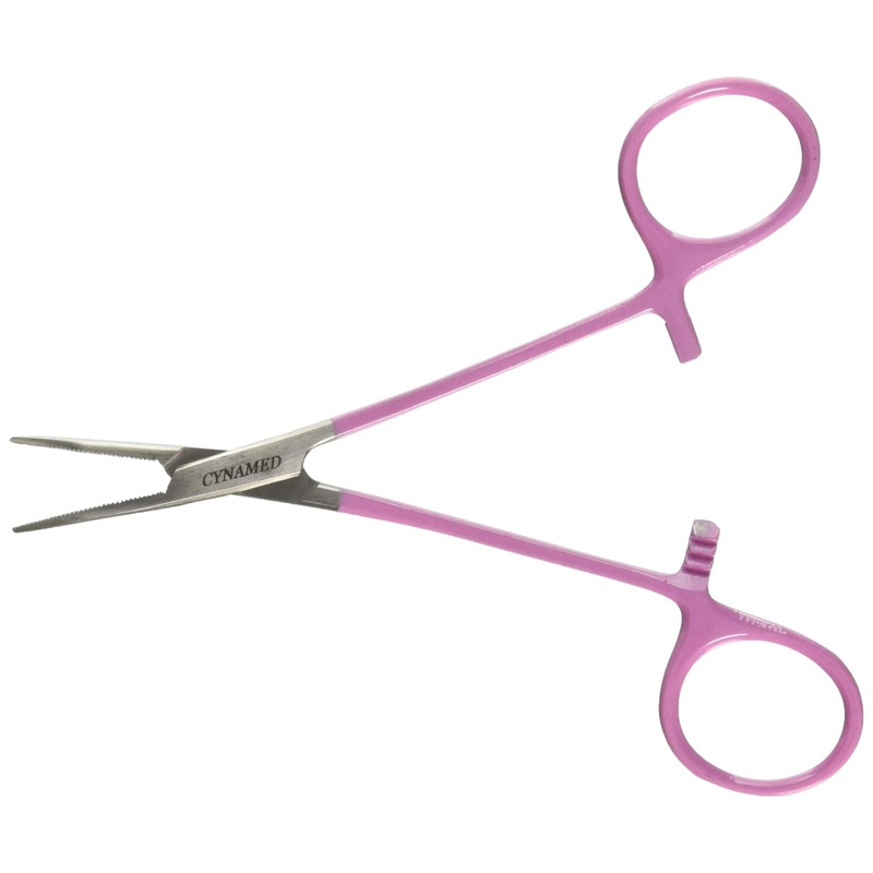 Cynamed Pet Hair Puller and Tick Removing Curved Forceps with Serrated Jaws for Cats, Dogs and More 5.5″ Hot Pink