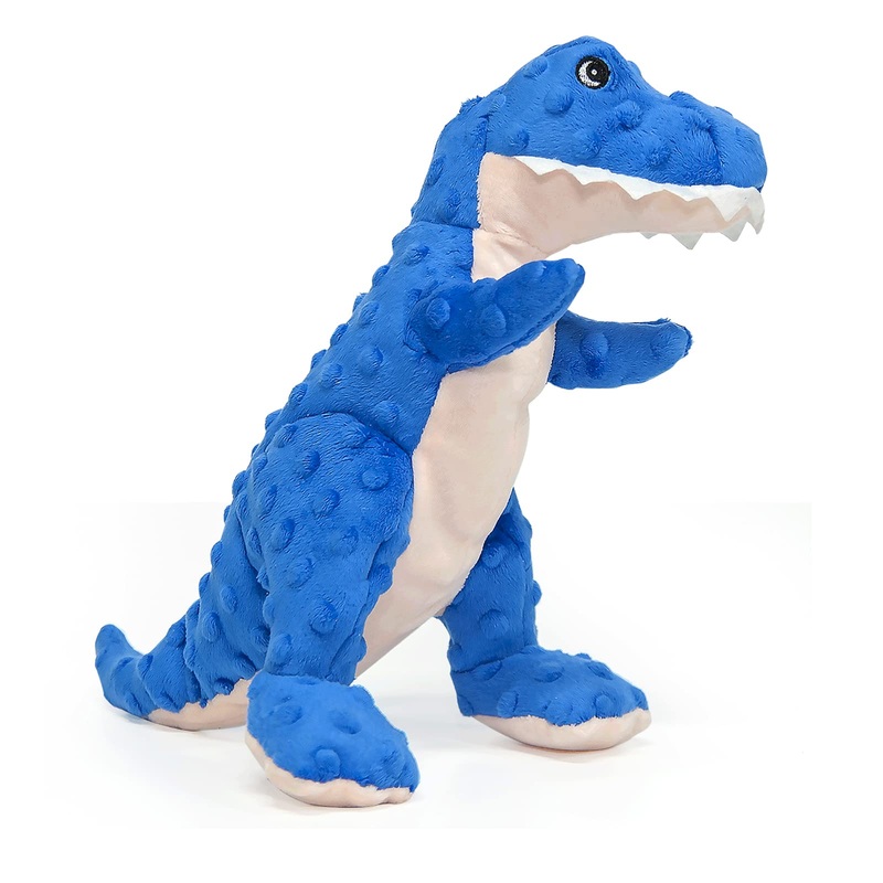 DODODOLA Stuffed Dog Toys Durable Plush Dog Toy with Crinkle Paper Cute Dinosaur Squeaky Dog Toys Dog Chew Toys for Medium Large Breed Blue