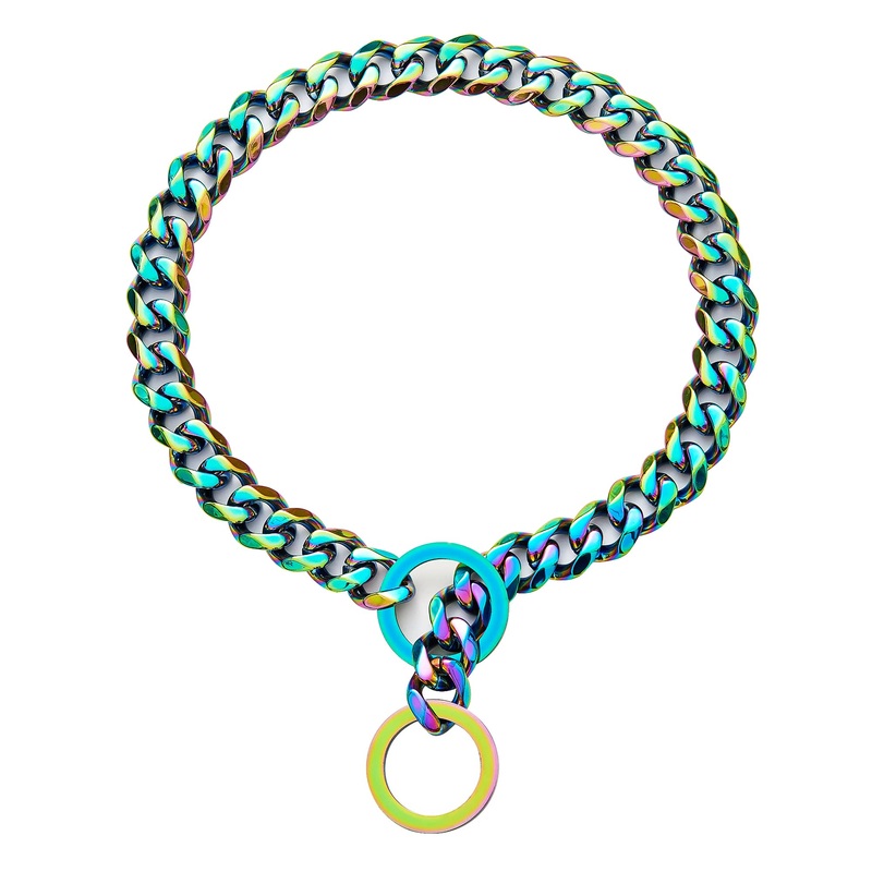 Dog Chain Collars for Dogs Chew Proof Gold Dog Collar, 15mm Thick Gold Chain Dog Collar Heavy Duty Stainless Steel Metal Cuban Link Dog Collar for Small Medium Large Dogs 10″ ( for Head Circumference 8″ to 9.5″) Multi-colored