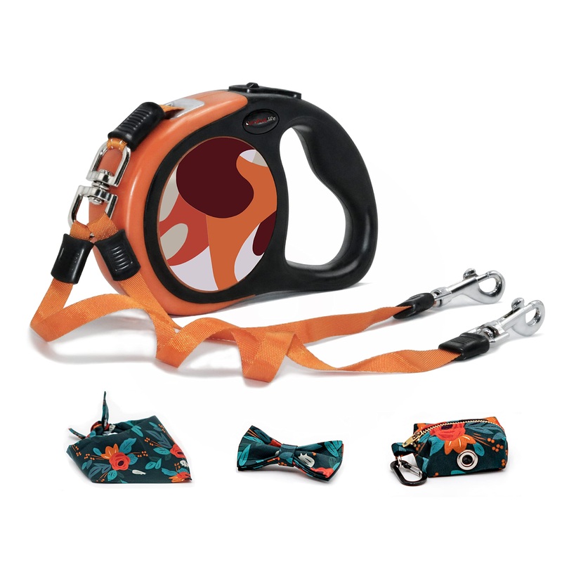 Dog Retractable Leashes Purrrfect Life Retractable Dog Leash Small Dog Leash Big Dog Leash up to 110 lbs Tangle Free One-Handed Brake, Pause, Lock for Small/Medium/Large Dog L Orange
