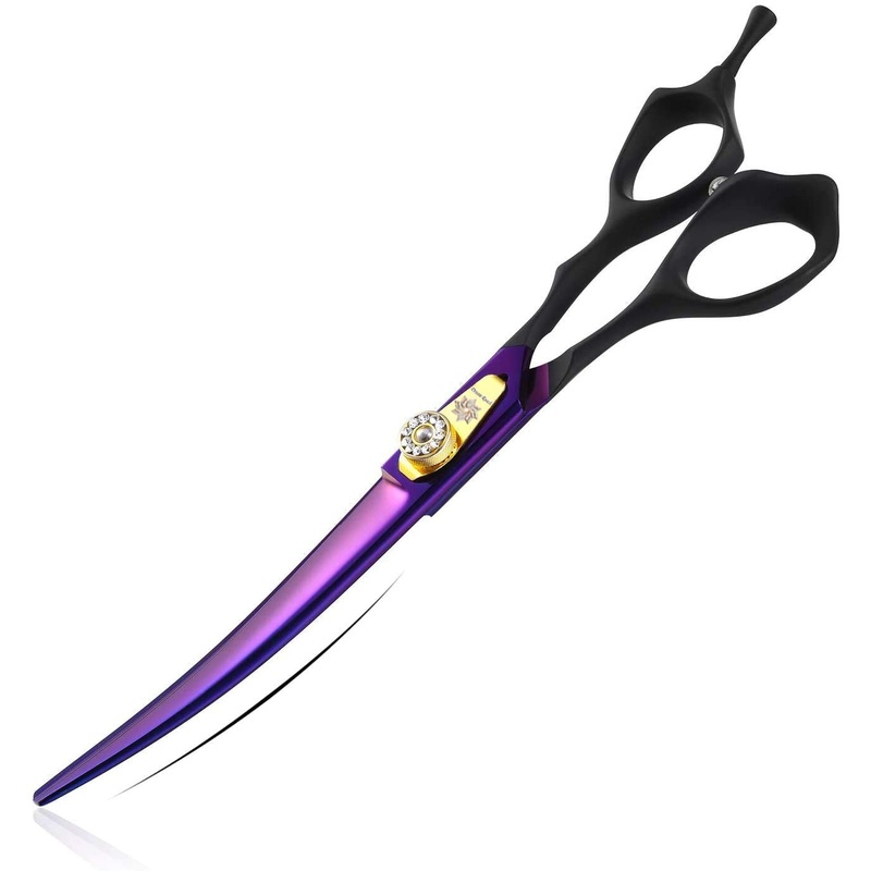 Dream Reach 7.0 inches Professional Decompressed Elastic Handle Pet Grooming Scissors Set,Straight & Chunker & 2 Curved Shears 4pcs Set for Dog Grooming Up-Curved Scissor