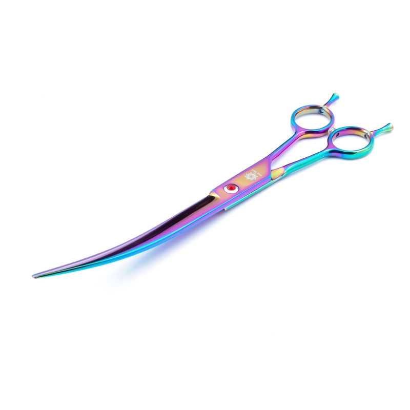 Dream Reach 9″ Twin Tail Professional Pet Dog Two-way Cutting or Curved Scissors,Made of High-end 9CR Stainless Steel (Rainbow) (A-9 inch-Rainbow) A-9 inch-Rainbow