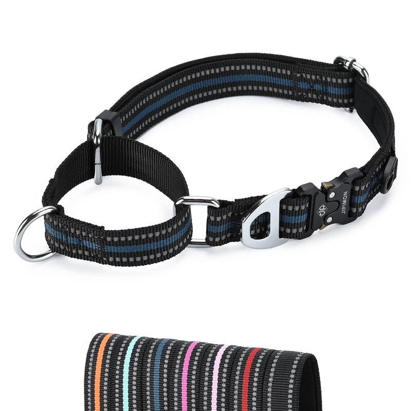 JIPIMON Martingale Dog Collar Reflective Nylon Soft Cushion Alloy Buckle Training Pet Collar Small Medium and Large Dogs Dark blue